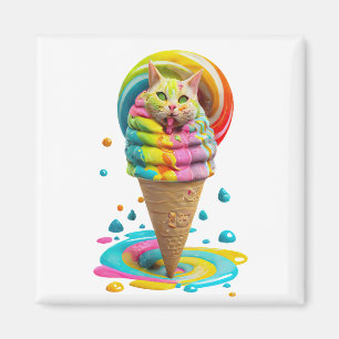 Cute Cat Ice Cream Cone kleurful Magneet