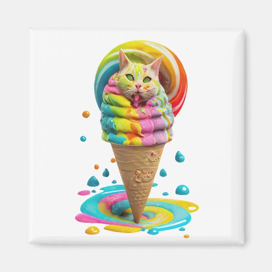Cute Cat Ice Cream Cone kleurful Magneet (Voorkant)