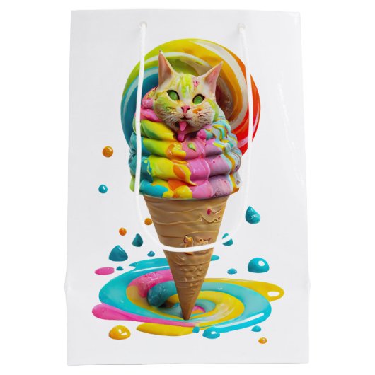 Cute Cat Ice Cream Cone kleurful Medium Cadeauzakje (Achterkant)