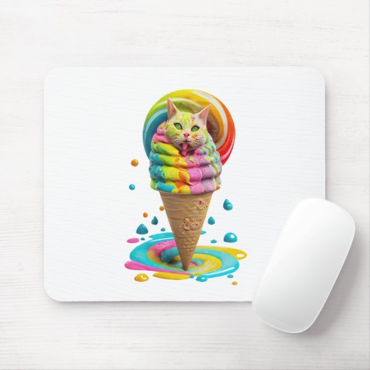 Cute Cat Ice Cream Cone kleurful Muismat (Met muis)
