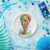 Cute Cat Ice Cream Cone kleurful Papieren Bordje (Feest)