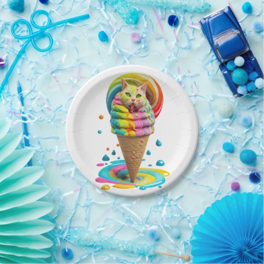 Cute Cat Ice Cream Cone kleurful Papieren Bordje (Feest)