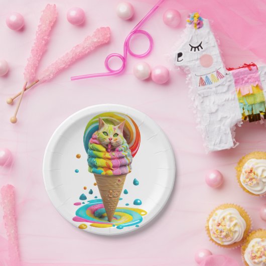 Cute Cat Ice Cream Cone kleurful Papieren Bordje (Feest)