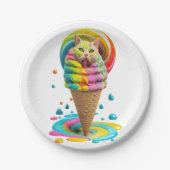 Cute Cat Ice Cream Cone kleurful Papieren Bordje (Voorkant)