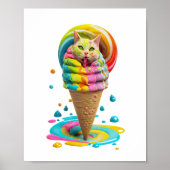 Cute Cat Ice Cream Cone kleurful Poster (Voorkant)