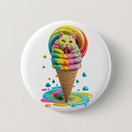 Cute Cat Ice Cream Cone kleurful Ronde Button 5,7 Cm (Voorkant)