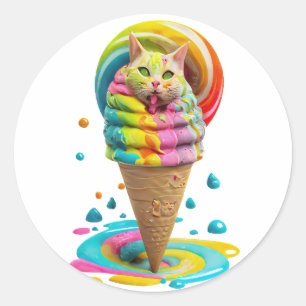 Cute Cat Ice Cream Cone kleurful Ronde Sticker