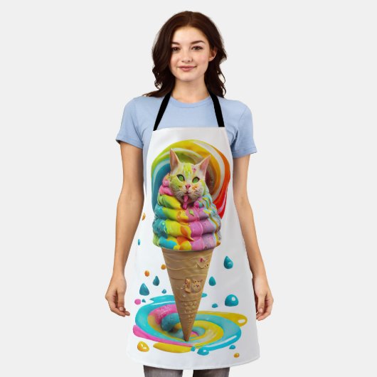 Cute Cat Ice Cream Cone kleurful Schort (Gedragen)