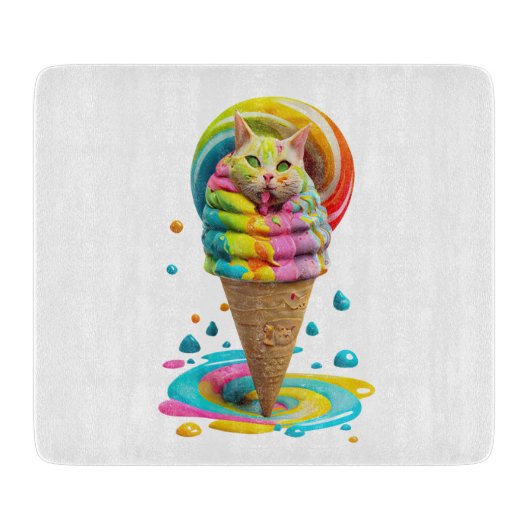 Cute Cat Ice Cream Cone kleurful Snijplank (Voorkant)