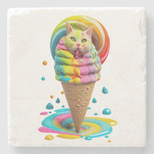 Cute Cat Ice Cream Cone kleurful Stenen Onderzetter (Voorkant)