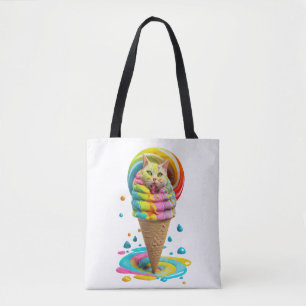 Cute Cat Ice Cream Cone kleurful Tote Bag