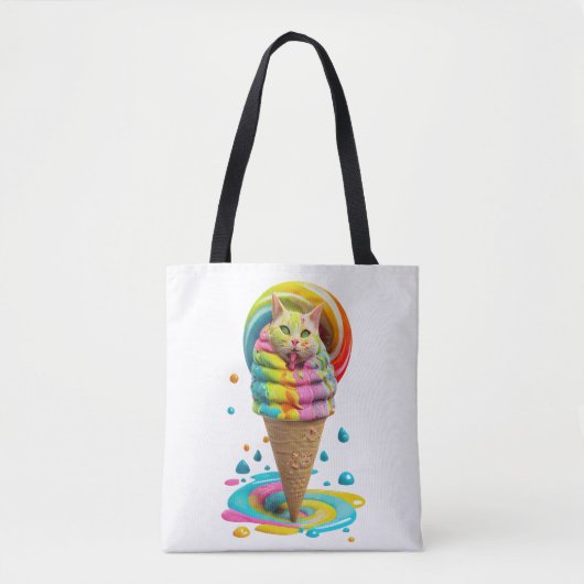 Cute Cat Ice Cream Cone kleurful Tote Bag (Voorkant)