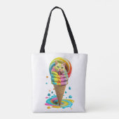 Cute Cat Ice Cream Cone kleurful Tote Bag (Achterkant)