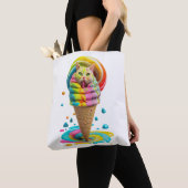 Cute Cat Ice Cream Cone kleurful Tote Bag (Dichtbij)