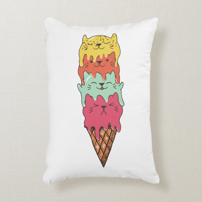 Cute Cat Ice Cream | Kawaii Kittens Accent Kussen (Voorkant(Verticaal))