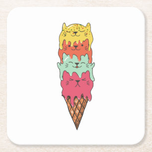 Cute Cat Ice Cream   Kawaii Kittens Kartonnen Onderzetters