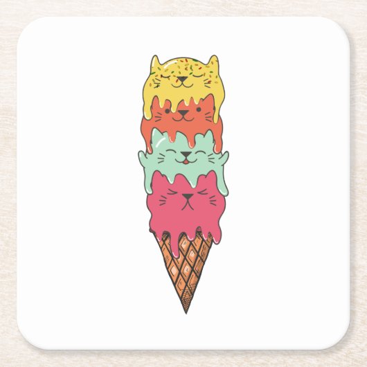 Cute Cat Ice Cream | Kawaii Kittens Kartonnen Onderzetters (Voorkant)