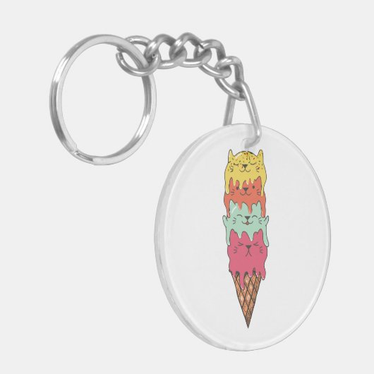 Cute Cat Ice Cream | Kawaii Kittens Sleutelhanger (Voorkant Links)
