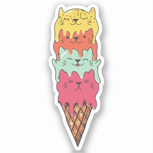 Cute Cat Ice Cream | Kawaii Kittens Sticker (Voorkant)