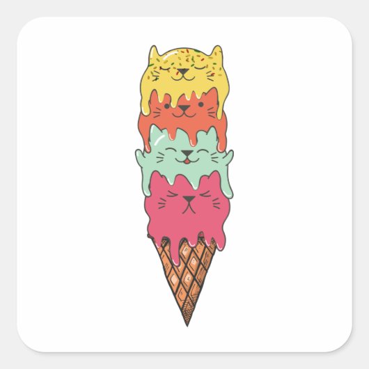 Cute Cat Ice Cream | Kawaii Kittens Vierkante Sticker (Voorkant)