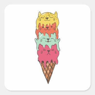 Cute Cat Ice Cream Kawaii Kittens Vierkante Sticker