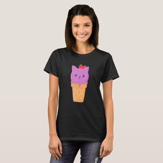 Cute Cat Ice Cream Kitty Cat Dessert T-shirt (Voorkant volledig)