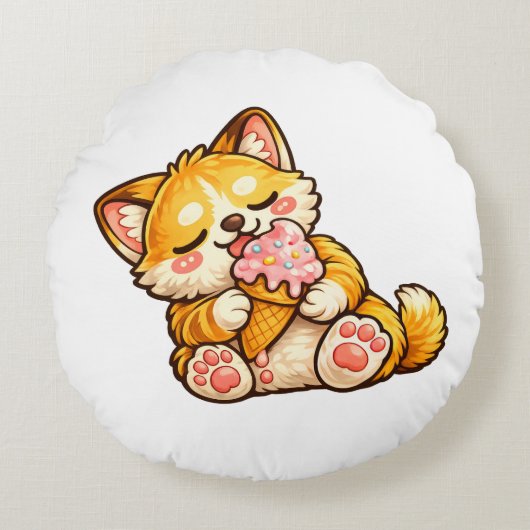 Cute Cat Ice Cream Rond Kussen (Voorkant)