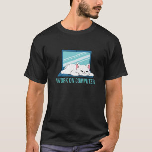 Cute Cat - ik werk aan computerkat - witte kat T-shirt
