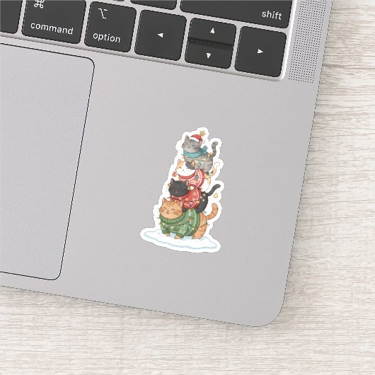 Cute Cat Illustration Art, Kawaii Cat Stack Design Sticker (Detail)
