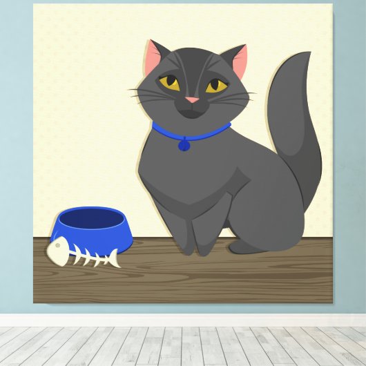 Cute Cat Illustration Canvas Afdruk (Insitu (Houten vloer))