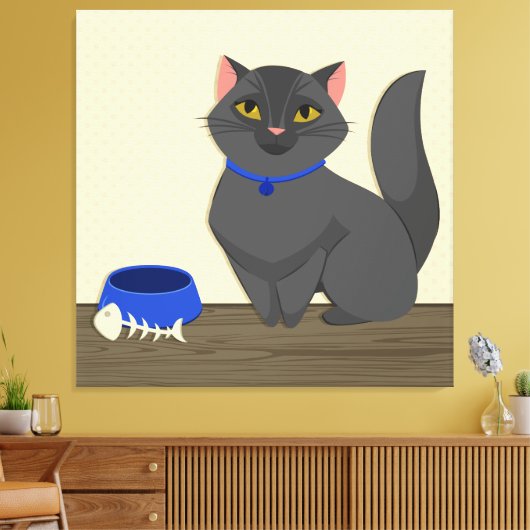 Cute Cat Illustration Canvas Afdruk (Insitu (Woonkamer))