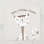 Cute Cat Illustration Name Happy Birthday card (Voorkant / Achterkant)