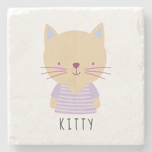 Cute Cat Illustration -  Stenen Onderzetter (Voorkant)