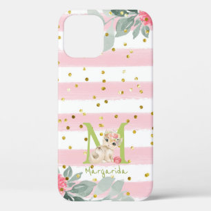 Cute Cat Illustration White roze Stripes Girl Case-Mate iPhone Case