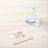 Cute Cat Illustration White roze Stripes Girl Kind Kartonnen Onderzetters (Insitu)