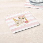 Cute Cat Illustration White roze Stripes Girl Kind Kartonnen Onderzetters (Schuin)