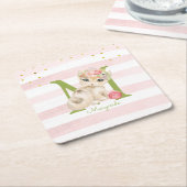 Cute Cat Illustration White roze Stripes Girl Kind Kartonnen Onderzetters (Schuin)