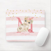 Cute Cat Illustration White roze Stripes Kinder Gi Muismat (Met muis)