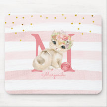 Cute Cat Illustration White roze Stripes Kinder Gi