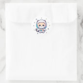 Cute Cat in Astronaut Suit die in de ruimte drijft Ronde Sticker (Tas)