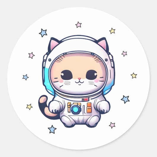 Cute Cat in Astronaut Suit die in de ruimte drijft Ronde Sticker (Voorkant)