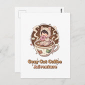 Cute Cat in Coffee Cup - Cozy Adventure art Briefkaart (Voorkant / Achterkant)