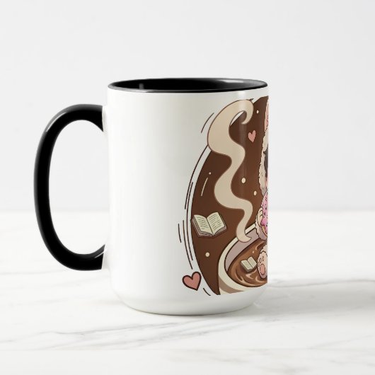 Cute Cat in Coffee Cup - Cozy Adventure art Mok (Links)