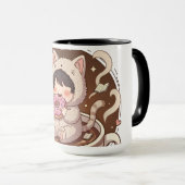 Cute Cat in Coffee Cup - Cozy Adventure art Mok (Voorkant rechts)