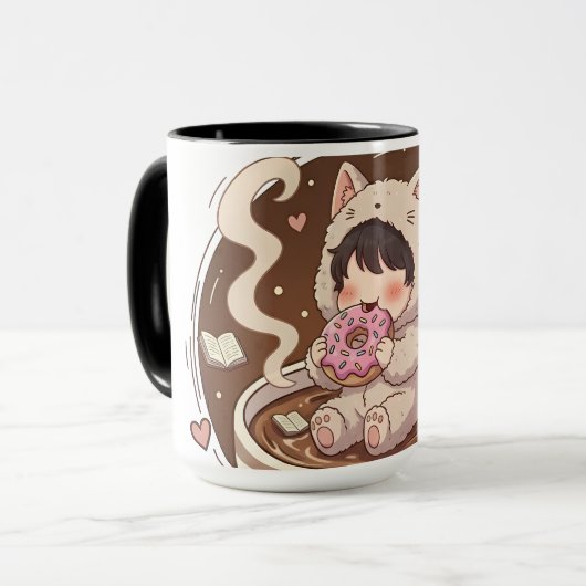 Cute Cat in Coffee Cup - Cozy Adventure art Mok (Voorkant links)