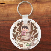 Cute Cat in Coffee Cup - Cozy Adventure Hoodie art Sleutelhanger (Voorkant)
