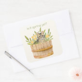Cute Cat in een loop bloemen Vierkante Sticker (Envelop)