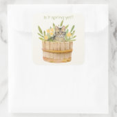 Cute Cat in een loop bloemen Vierkante Sticker (Tas)