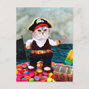 Cute cat in een piratenkostuum briefkaart