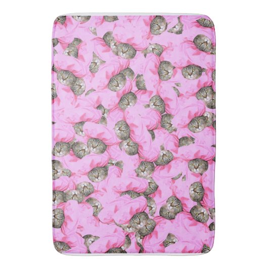 Cute Cat in een roze Pet Patroon Random Badmat (Voorkant Verticaal)
